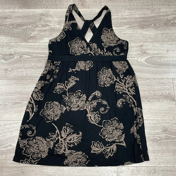 Sonoma Black and Tan Floral Sleeveless Crossback Cotton Modal Sundress PL - Picture 8 of 16